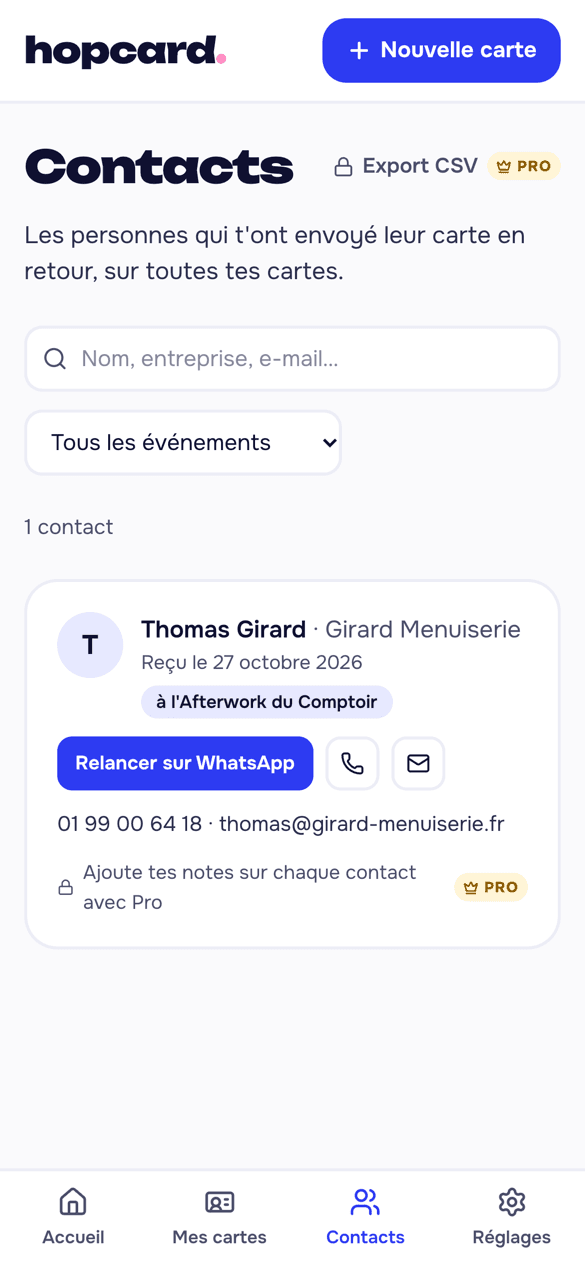 Les contacts reçus : Thomas Girard, rencontré à l'afterwork du Comptoir